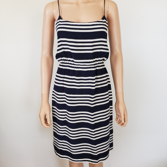 J. Crew Dresses & Skirts - J Crew Silk Stripe Dress Spaghetti Strap Size 8 preppy flouncy empire waist
